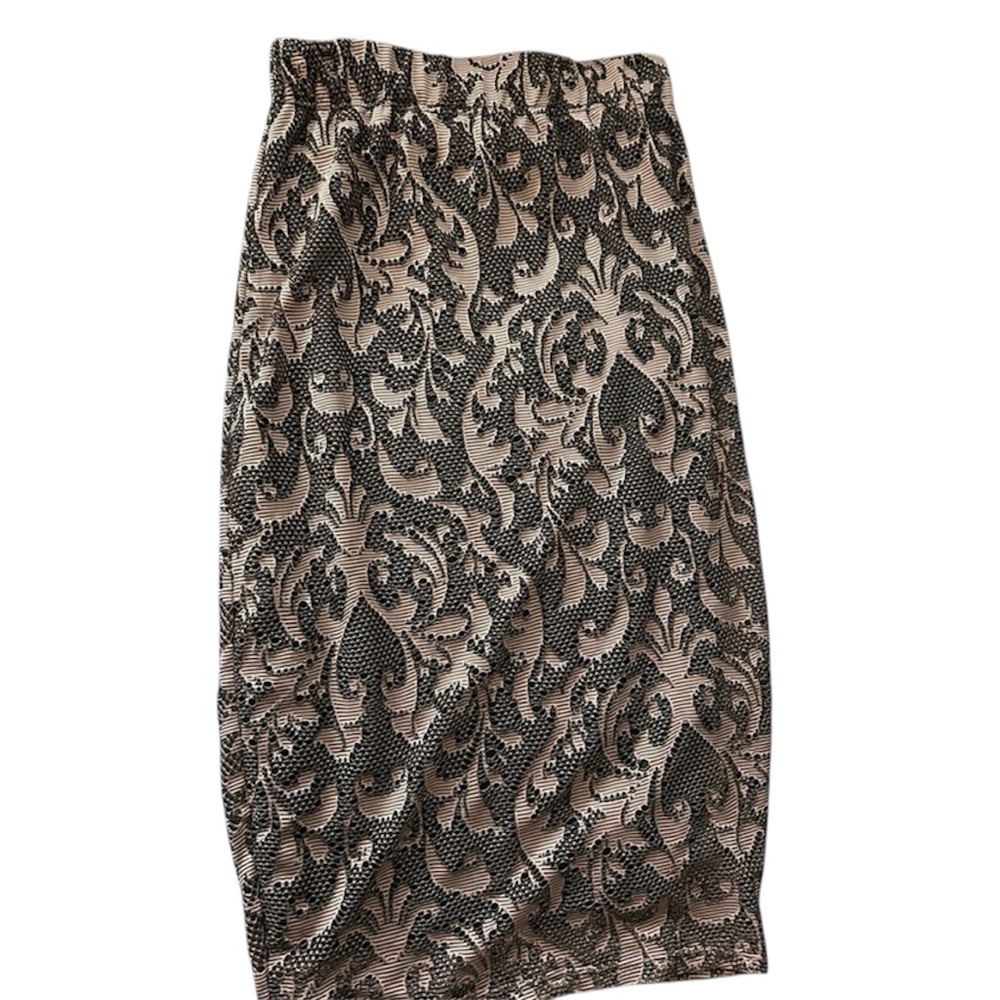 Hot Gal Black Midi Pencil Skirt with pink lace overlay - size medium
